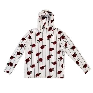 Cactus Man Denim‎ & Flower White Stripe Roses Long Sleeve Hoodie Large